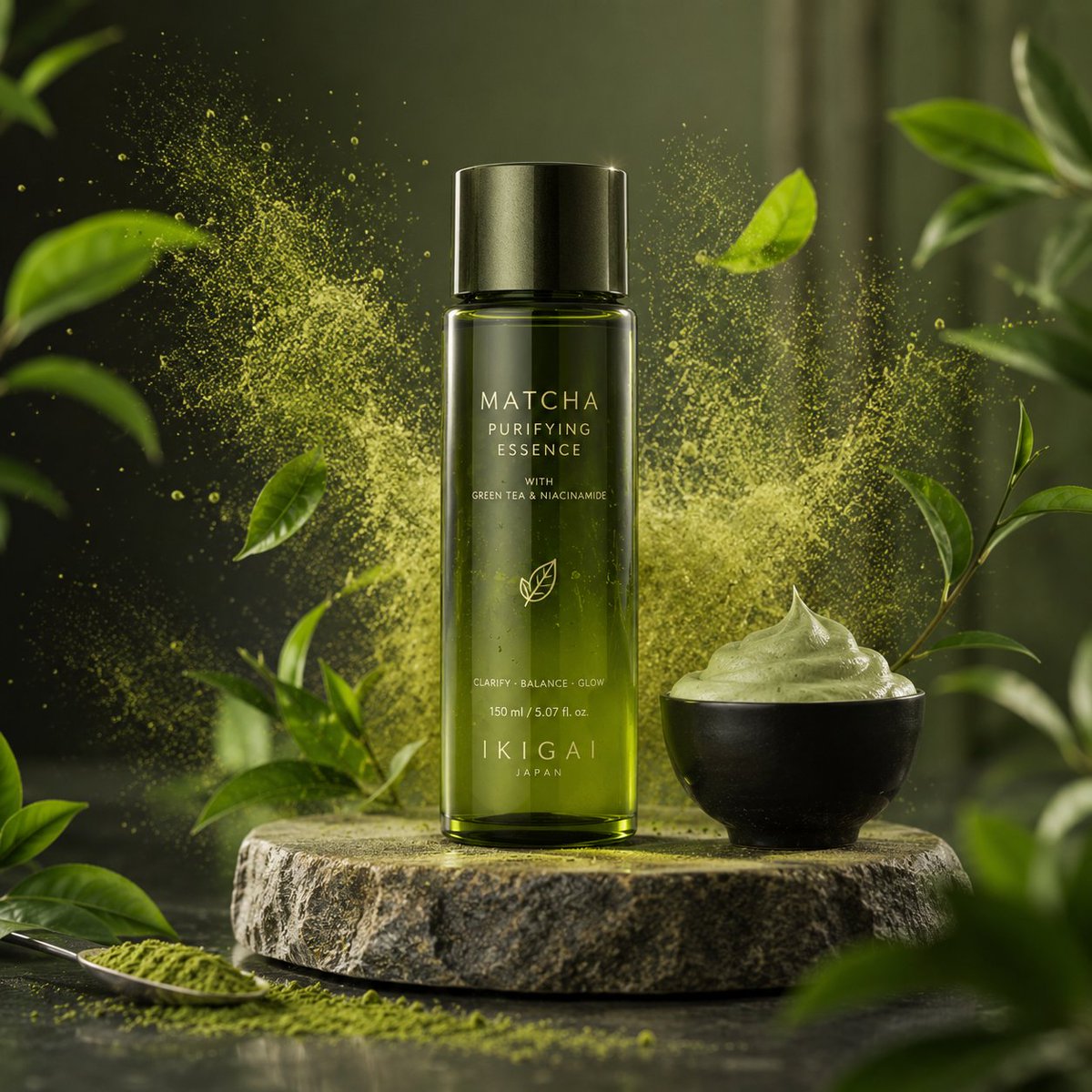 Matcha skincare product ad