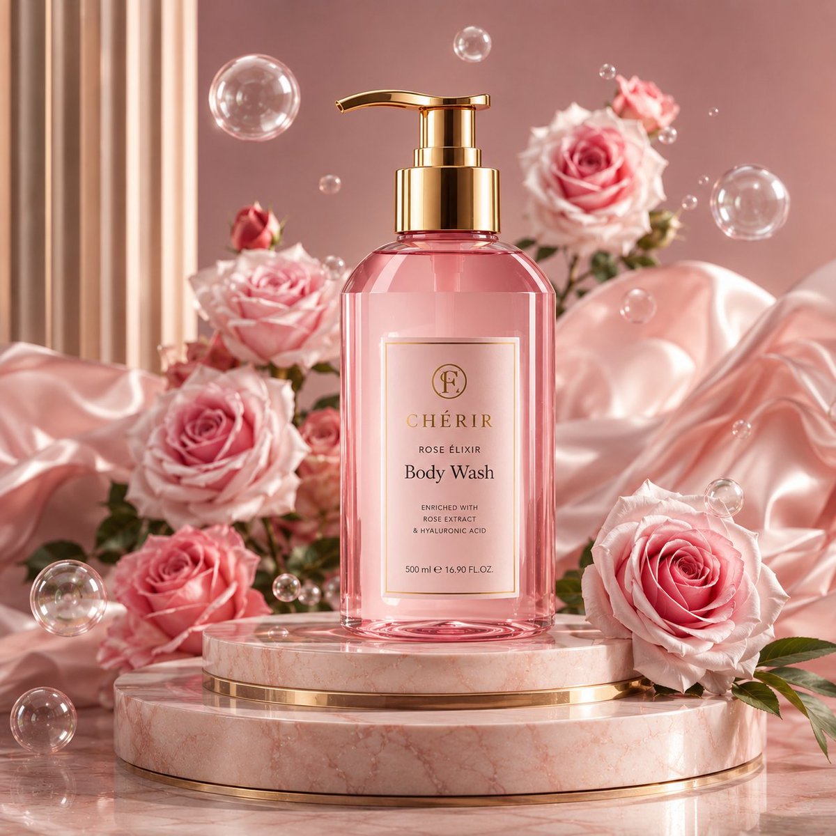 Rose-gold perfume ad